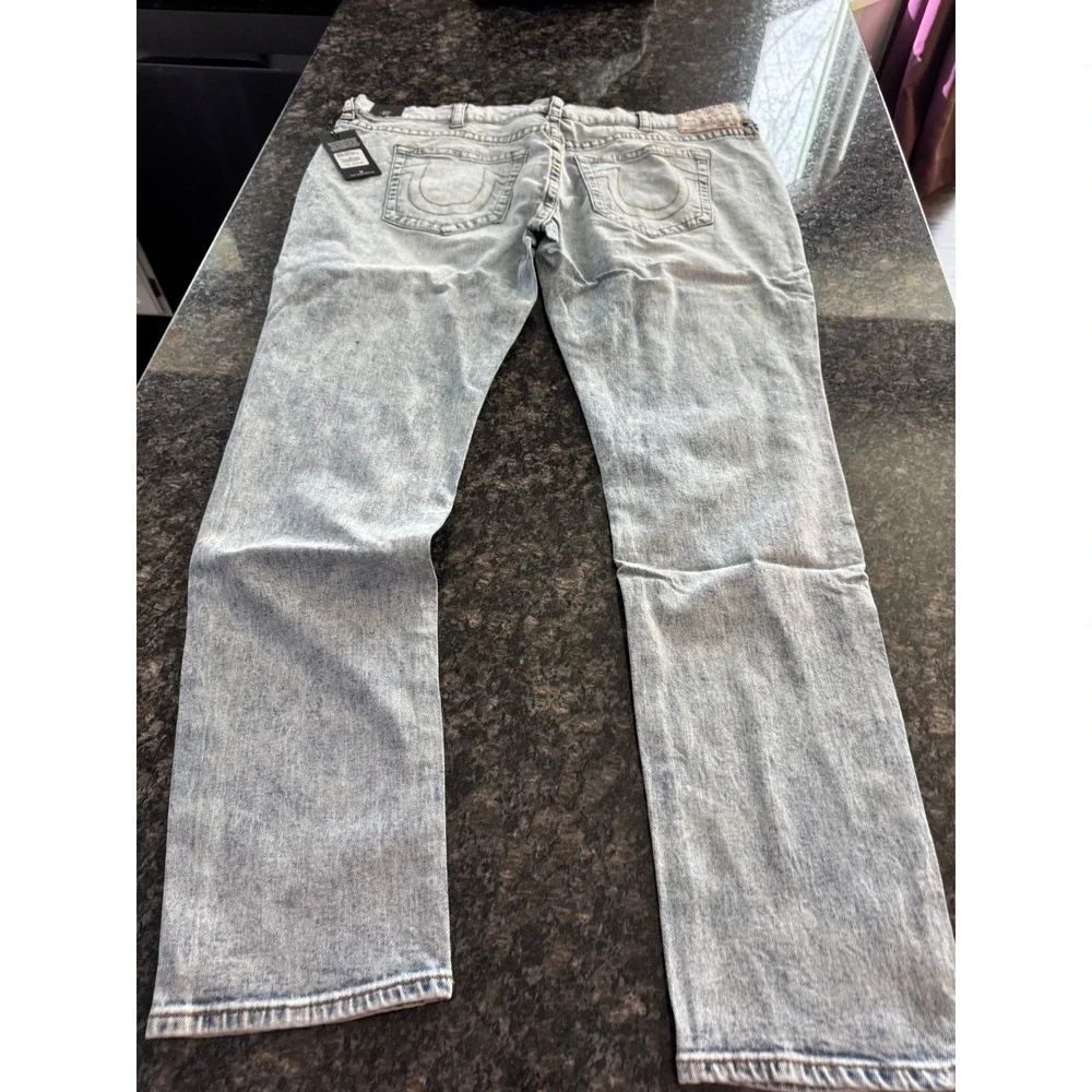 True Religion Rocco Relaxed Skinny Jeans Light Show Blue Acid Wash Mens 44 10559